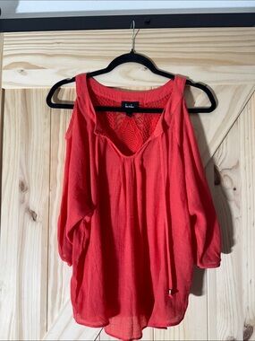 by & by Coral Cold-Shoulder Boho Blouse